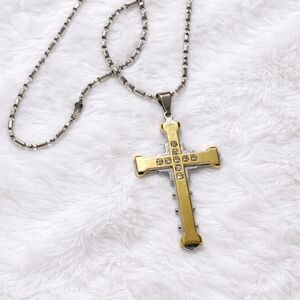 Two-Tone Cross Pendant Necklace with Rhinestones